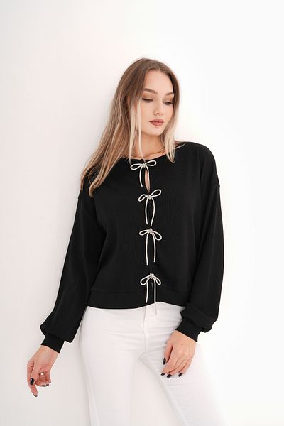 Pulli Collection Μαύρη ραβδωτή μπλούζα με αξεσουάρ από πέτρα
