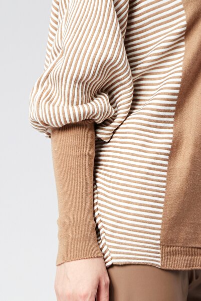CNR TEKSTİL Stripe Sweater with Bat Sleeves