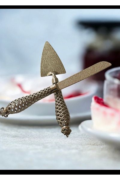 LeesHome Set of 2 Luxury Spatula and Blades Pastry Cake Serving Presentation Silver