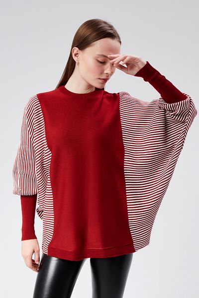 CNR TEKSTİL Stripe Sweater with Bat Sleeves