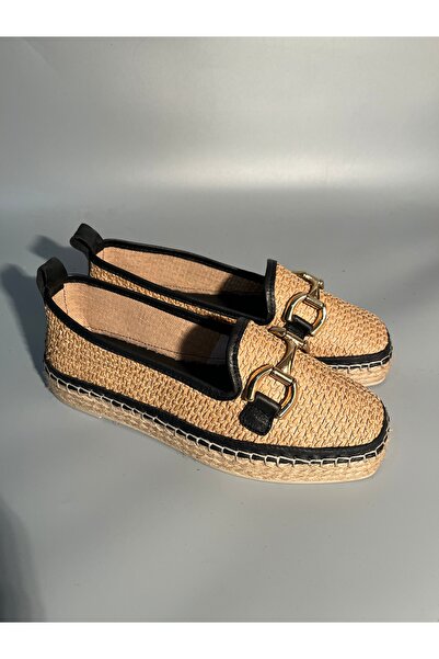 Butik Noble Shoes Hakiki Deri ve Hasır Espadril Babet