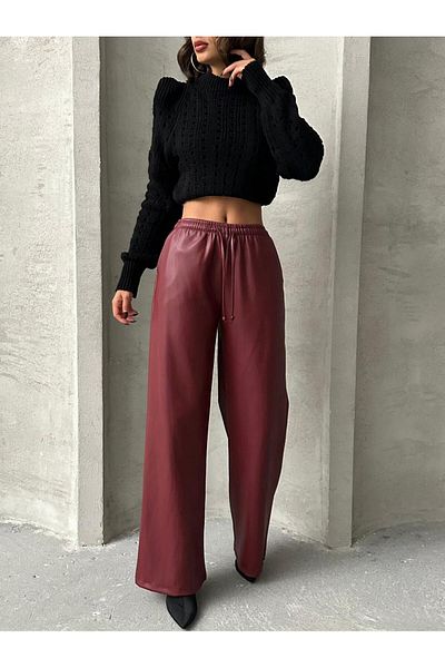Semesia Pantaloni din piele premium cu picioare largi