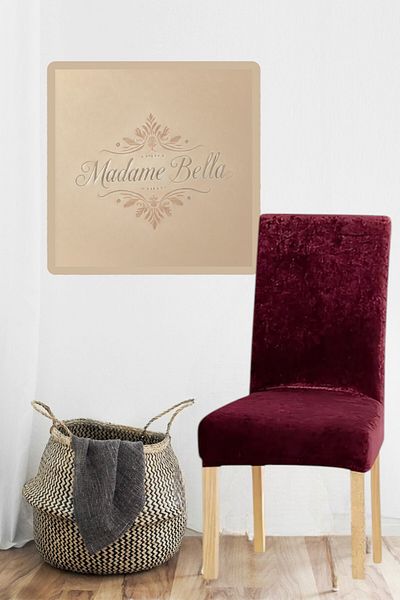 MADAME BELLA Burgundy Silk Velvet Flexible Elastic Chair Cover Chair Cover 1 Piece 45X45X60 Size