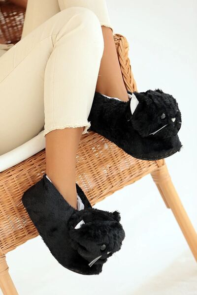 SUNSTEP Winter Women's Cute Cat Plush Slippers with Animal Figures