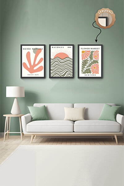 wudie Pictură decorativă din 3 piese, cu cadru din lemn, pictură abstractă, p...