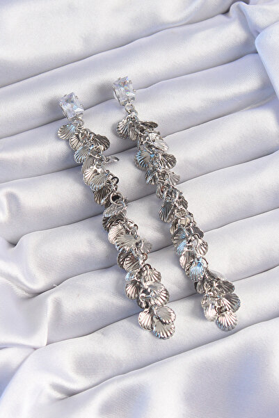 Epilons Brass Silver Color Zircon Stone Minimal Seashell Dangle Earrings - Tj...