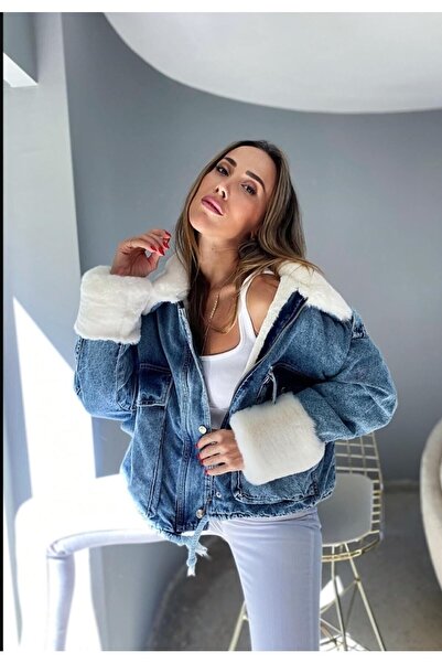 Lady Pixie Palton de damă din denim cu blană