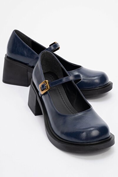 LuviShoes Bueno Navy Blue Skin Dámské boty na tlustém podpatku