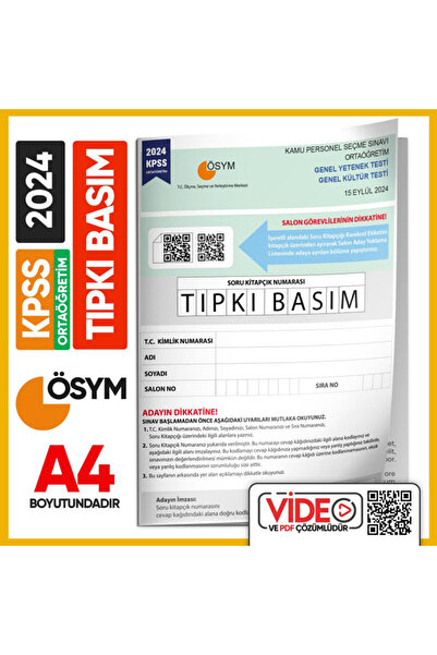 Karakutu Yayınları 2024 KPSS Ortaöğretim/Lise ÖSYM Tıpkı Basım Çıkmış Soru Ki...