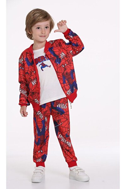 Bebezeyn ERKEK ÇOCUK ÖRÜMCEK ADAM BASKILI KIRMIZI VE MAVİ RENK ÜÇLÜ TAKIM0