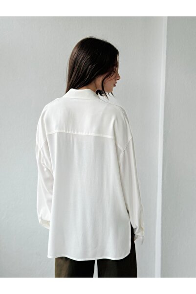 Retrobird Ecru Colored Design Boyfriend Shirt - Women