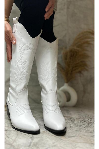 POTEEN Ptn Duppy Γυναικείες μπότες Western Cowboy Κεντημένες άνετες μπότες - Λευκές