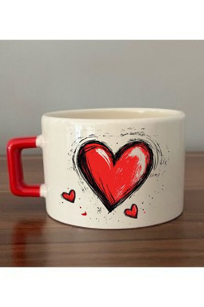 lili hediyelik Heart Printed Coffee Cup Mug Birthday Gift - Mom Dad Gift