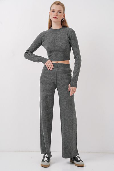 Bigdart 15905 Damen-Set aus Strickwaren, Crop-Sweatshirt und Hose – geräuchert