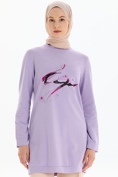Tuğba Sweat de piatră imprimat cu model liliac