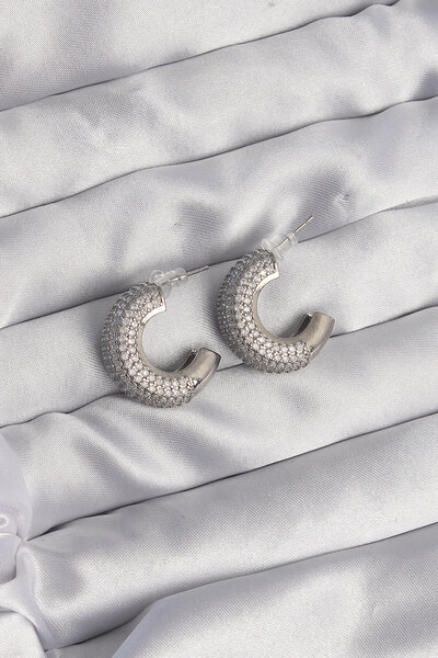 Epilons Brass Silver Color Zircon Stone Half Hoop Earrings - Tj-Bkp9114 Zenvi...