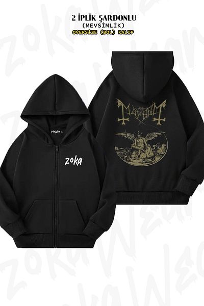ZOKAWEAR Mayhem 02 Rock Metal - Back Printed Hooded Black Cardigan (2 Thread)