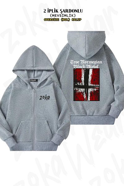 ZOKAWEAR True Norwegian Oversize Grey Cardigan - Πίσω στάμπα, φερμουάρ, κουκούλα (2 κλωστές)