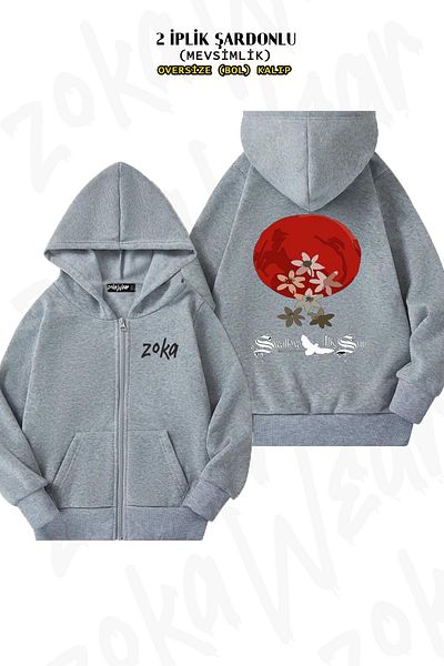 ZOKAWEAR Oversize Swallow The Sun, V3 Rock Meta Back Printed Zipper Hooded Grey Cardigan (2 νήματα)