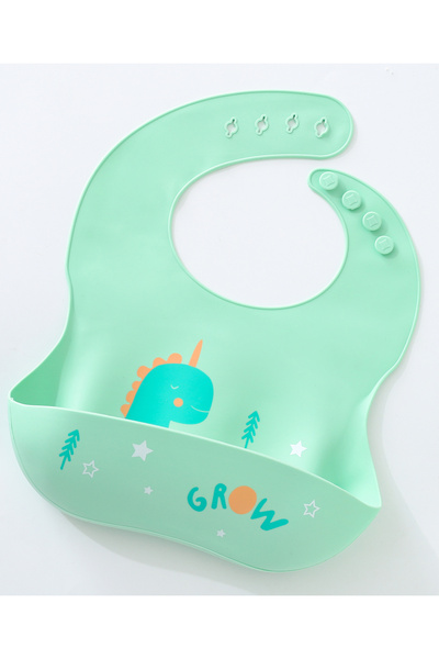 Fab N Funky Silicone Dino Print Bib - Green, Water-Repellent, Ultra-Absorbent, 0+ Months, 30x21 cm