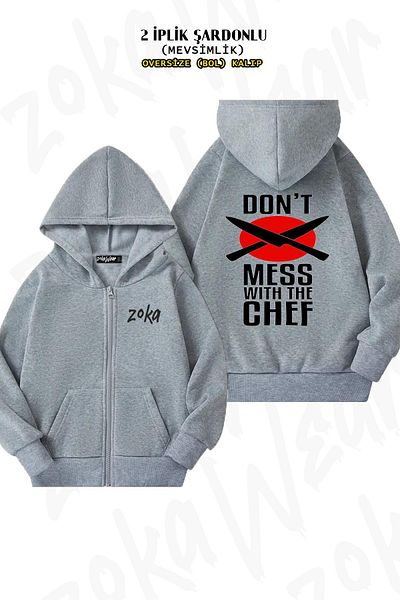 ZOKAWEAR Γκρι ζακέτα με κουκούλα με φερμουάρ σε μεγάλο μέγεθος (2 κλωστές)