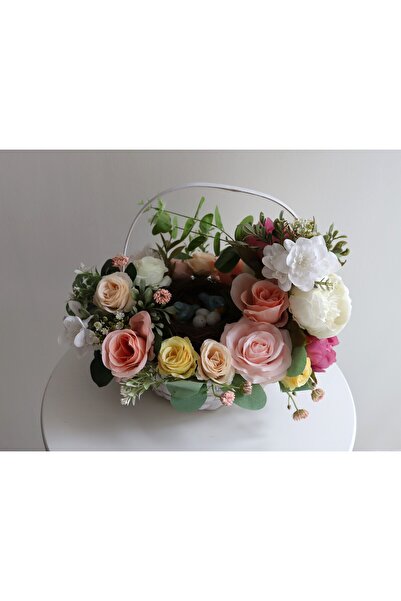 OBJE VİLANA HEDİYELİK/çiçekli sepet ve serçe kompozisyonu/ev ofis dekorasyon/...