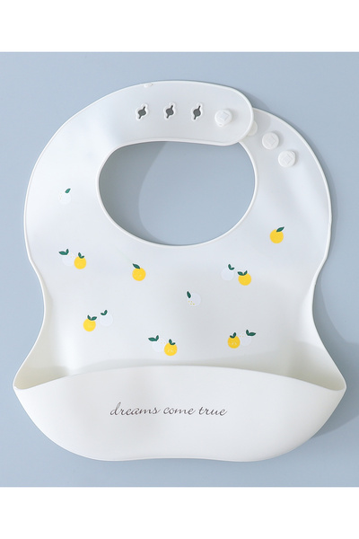 Fab N Funky Lemon Print Silicone Bib - Soft, Durable, Water-Repellent, Round Neck Beige Bib for 0+ Months