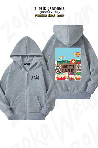 ZOKAWEAR Cardigan supradimensionat South Par2, imprimat pe spate, cu glugă, cu fermoar (2 fire)