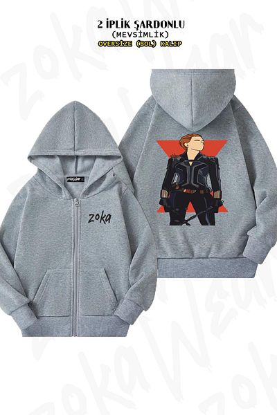 ZOKAWEAR Black Widow Back Printed - Ζακέτα με κουκούλα με φερμουάρ (2 κλωστές)