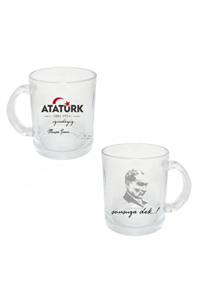 Hediye Kesesi Kişiye Özel Atatürk Ve Bayrak Baskılı Şeffaf Cam Kupa Bardak Hk...