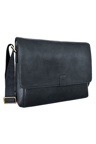 Hidesign Aiden Genuine Leather & Canvas Mini Crossbody Messenger Bag Black
