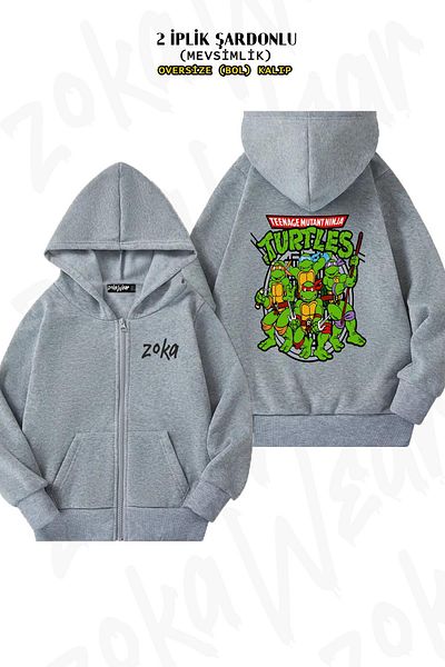 ZOKAWEAR Teenage Mutant Ninja Turtles v3 - Γκρι ζακέτα με φερμουάρ και κουκούλα (2 κλωστές)