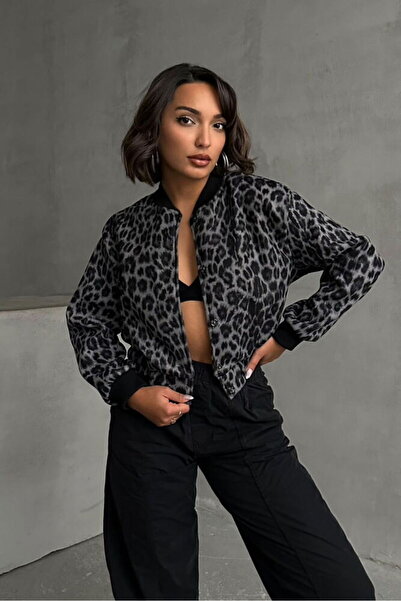 VERYMODA Gray Leopard Leopard Patterned Cashmere Coat |   F1826
