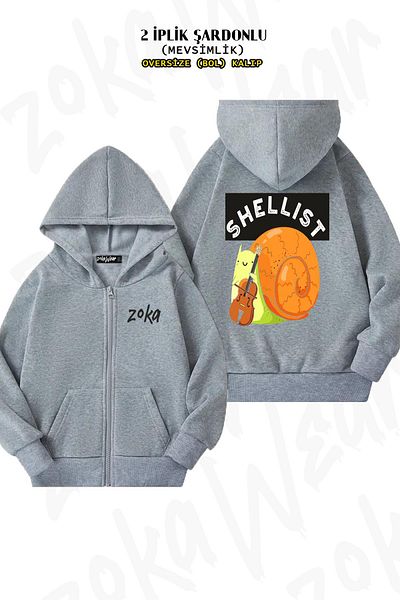 ZOKAWEAR Oversize Shellist Funny Snail Cello Puns Back Printed με φερμουάρ με κουκούλα γκρι ζακέτα (2 κλωστές)