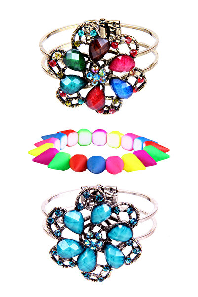 Rouge حزمة من أصفاد الحجر الملون وأساور مطاطية ملونة