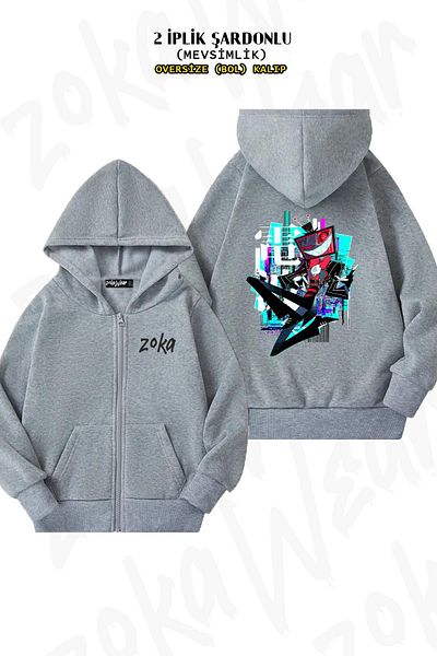 ZOKAWEAR Vox Hazbin Hotel - Oversize Gray Cardigan with Back Print (2 Thread)