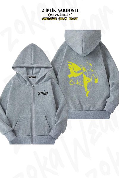 ZOKAWEAR Oversize One Punch Man Saitama (OK) v2 πίσω με φερμουάρ με κουκούλα γκρι ζακέτα (2 κλωστές)