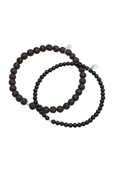 KUZZOI Armband Lava Onyx Edelstein Perlen Set 925 Silber