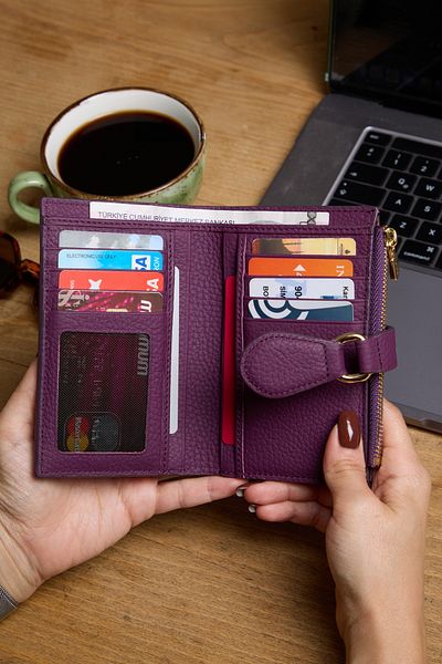 REWİNA 9735 Model Special Design - Genuine Leather Women's Wallet with Magnet, Purple