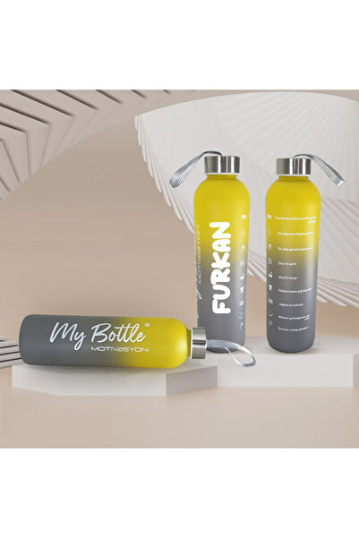 Hediye Kesesi Kişiye Özel Renkli 750 ml Motivasyon Cam Su Matarası HK2708