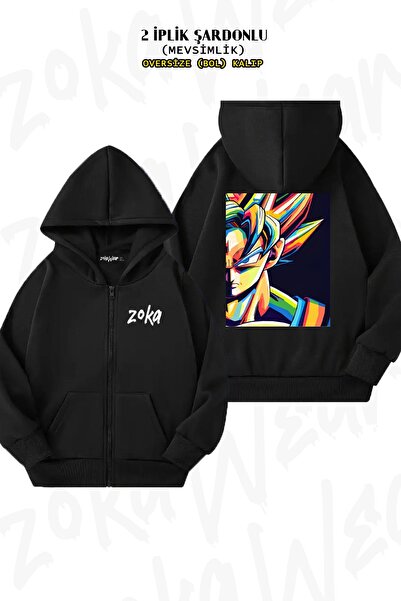 ZOKAWEAR Goku V3 Back Print - Zip Hooded Black Cardigan (2 Thread)