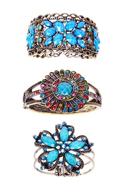 Rouge Renkli Taşlı Kelepçe Bilezik Paketi