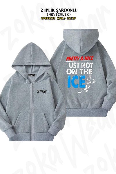 ZOKAWEAR Ice Hockey1 Oversize Grey Cardigan - Πίσω στάμπα, φερμουάρ, κουκούλα (2 κλωστές)