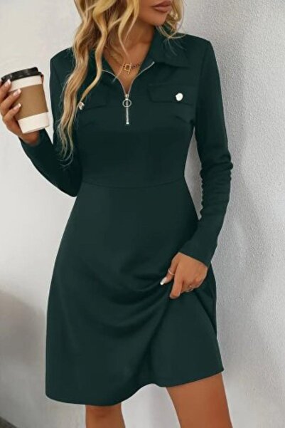 Mossta Βασικό φόρεμα με γιακά με φερμουάρ