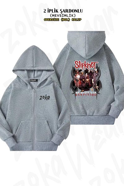 ZOKAWEAR Oversize Slipknot We Won't Die Back Γκρι ζακέτα με φερμουάρ με κουκούλα (2 κλωστές)