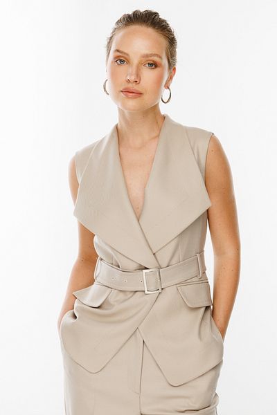Ekol Double Breasted Vest with Waist Belt