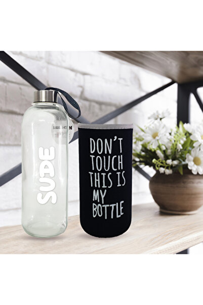 Hediye Kesesi Kişiye Özel Renkli Kılıflı Cam Matara 1000 ml