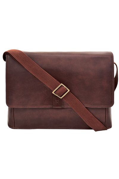 Hidesign Aiden Genuine Leather & Canvas Mini Crossbody Messenger Bag Brown