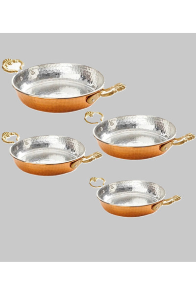 KAVELE 4-Piece Thick Pure Copper Sahan Pan Tattoo Set - Omelet and Menemen Pan