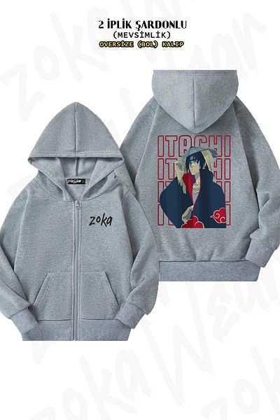 ZOKAWEAR Uchiha Itachi Naruto Special v3 - Πίσω στάμπα, γκρι ζακέτα με κουκούλα με φερμουάρ (2 κλωστές)